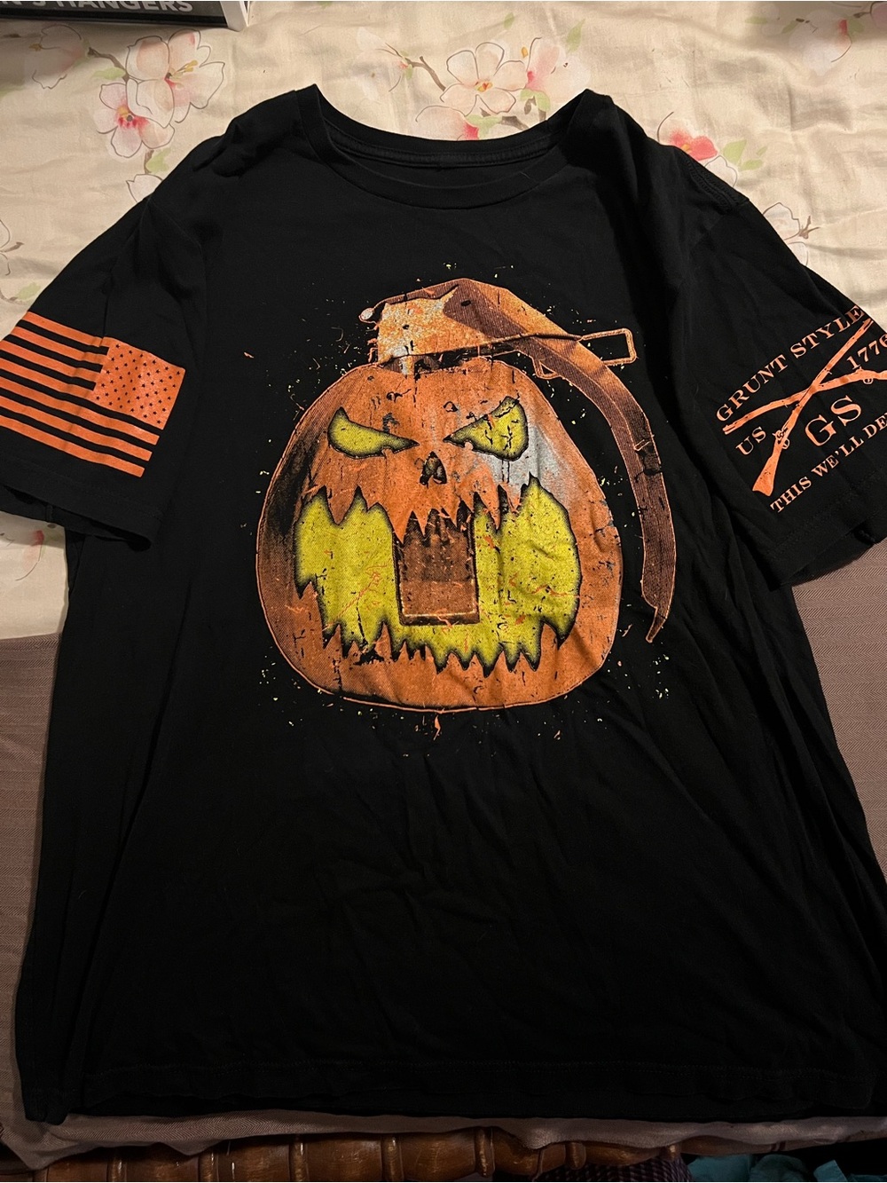 Grunt Style Pumpkin Grenade  T-Shirt Mens XL Black Halloween Pumpkin